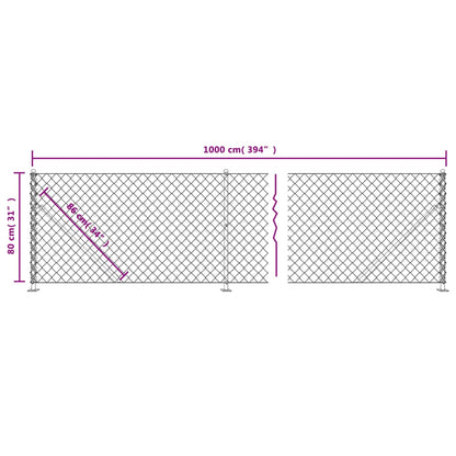 Berkfield Chain Link Fence with Flange Green 0.8x10 m