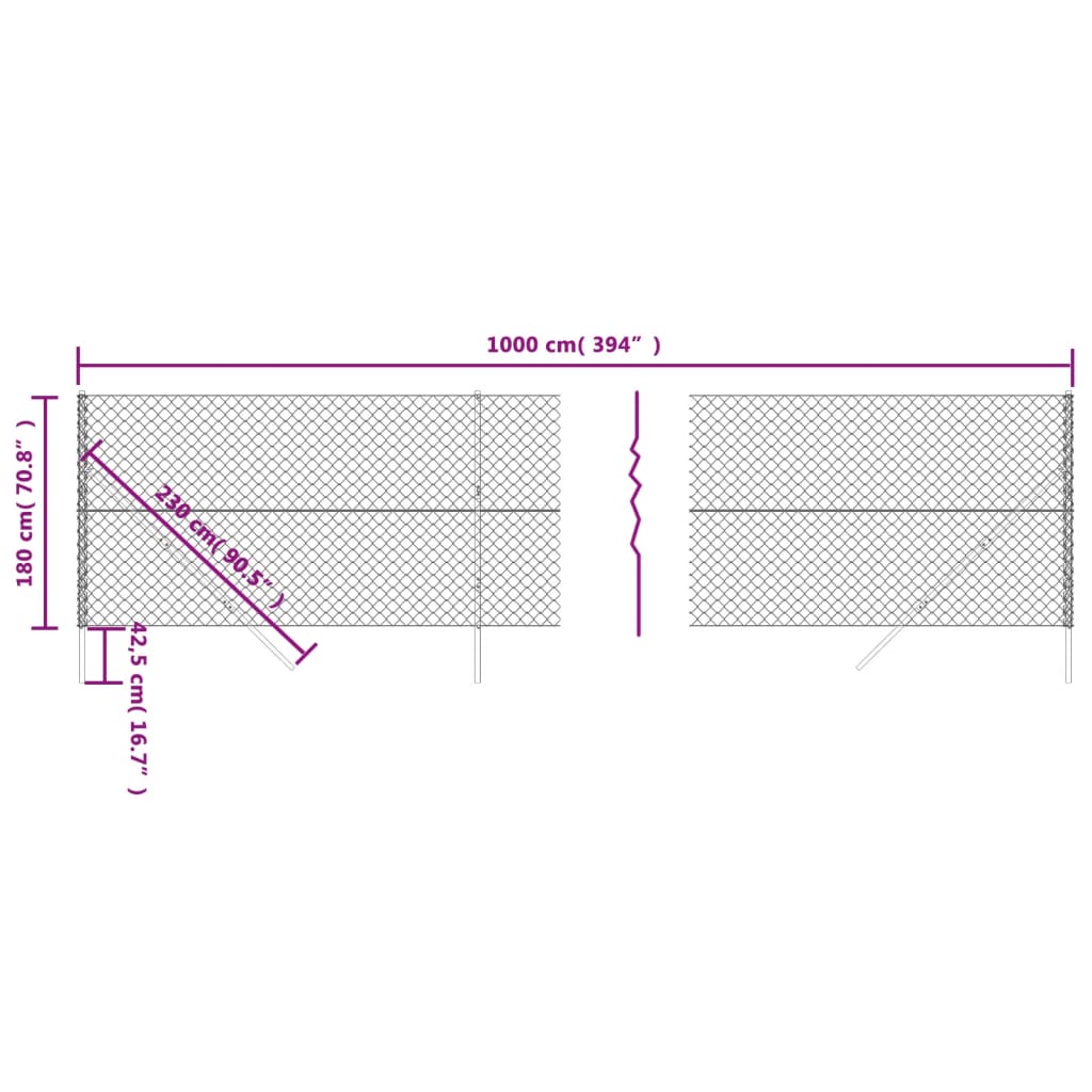 Berkfield Chain Link Fence Anthracite 1.8x10 m