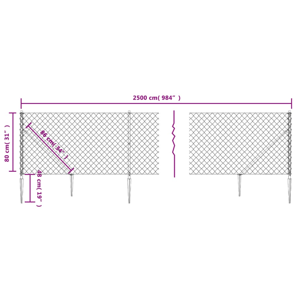 Berkfield Chain Link Fence with Spike Anchors Anthracite 0.8x25 m