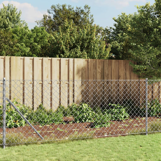 Berkfield Chain Link Fence with Spike Anchors Silver 1.1x25 m