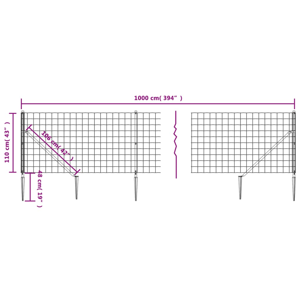Berkfield Wire Mesh Fence with Spike Anchors Anthracite 1.1x10 m
