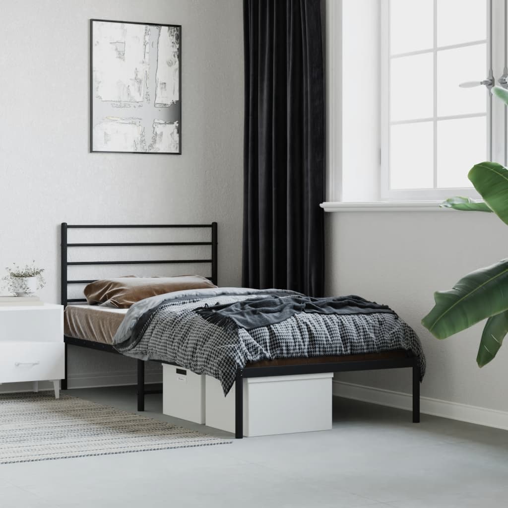 Berkfield Metal Bed Frame with Headboard Black 100x200 cm