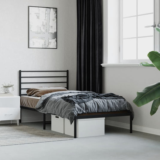 Berkfield Metal Bed Frame with Headboard Black 100x200 cm
