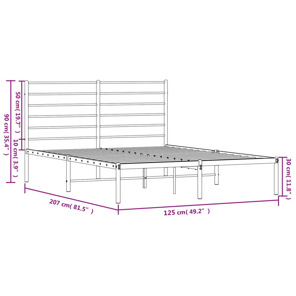 Berkfield Metal Bed Frame with Headboard Black 120x200 cm