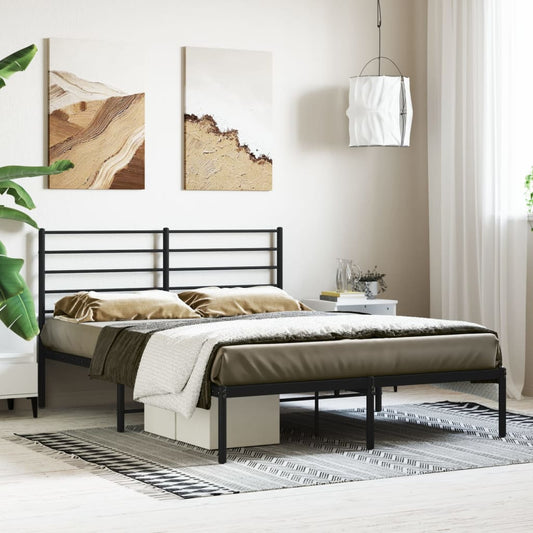 Berkfield Metal Bed Frame with Headboard Black 140x190 cm