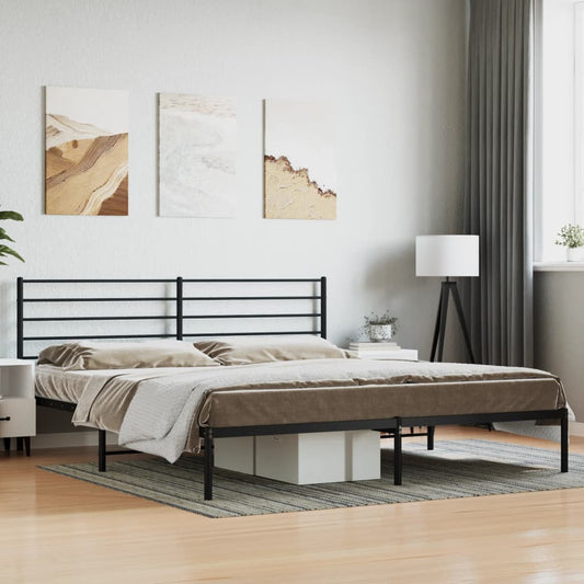 Berkfield Metal Bed Frame with Headboard Black 183x213 cm