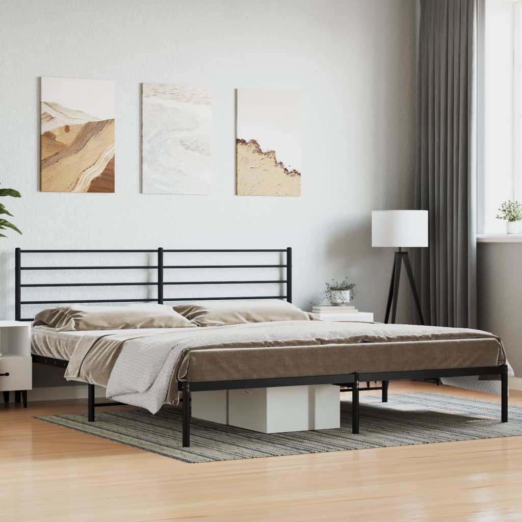 Berkfield Metal Bed Frame with Headboard Black 193x203 cm