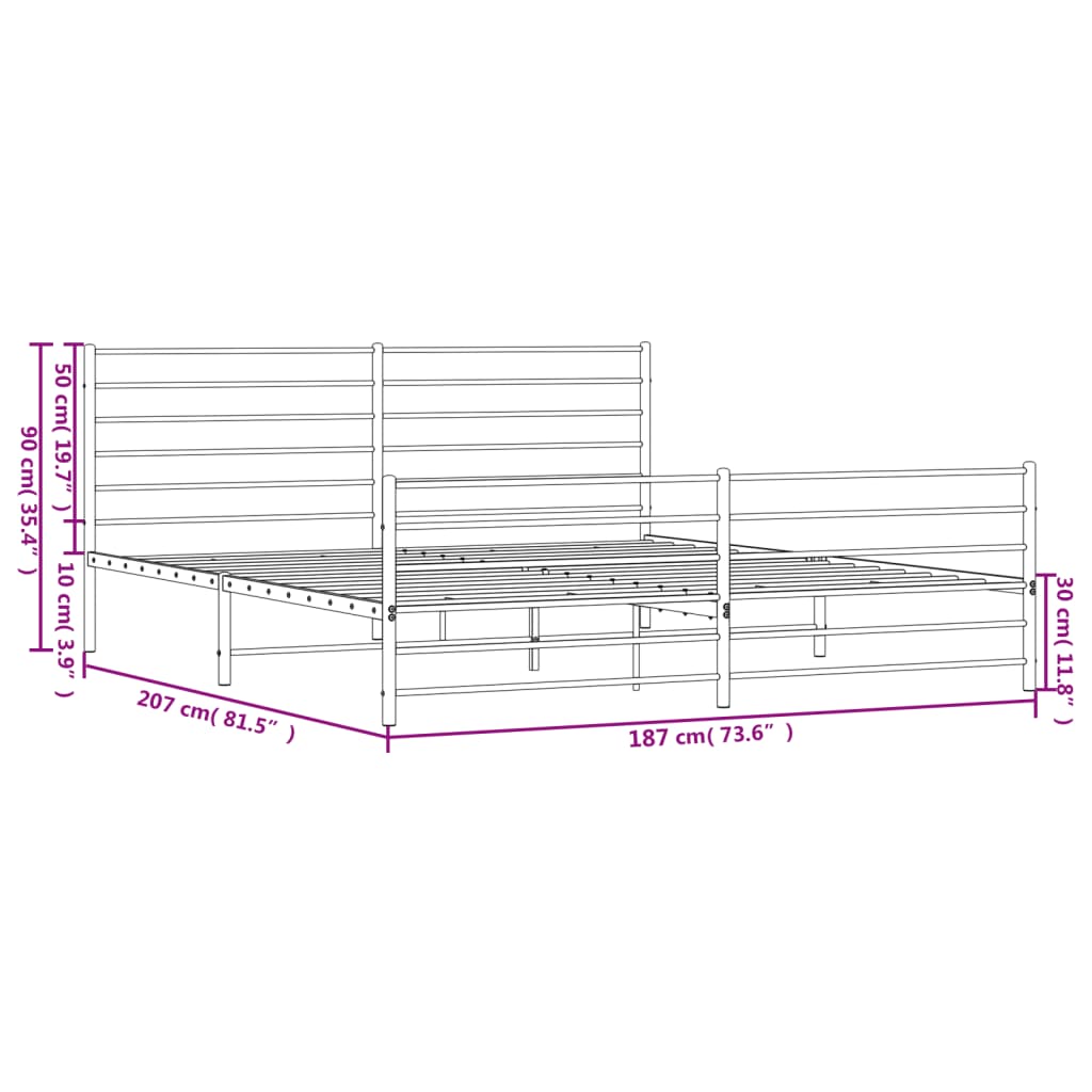 Berkfield Metal Bed Frame with Headboard and Footboard Black 180x200 cm 6FT Super King