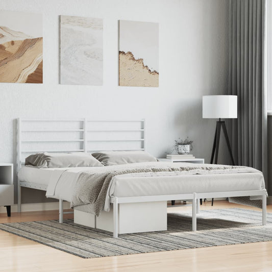 Berkfield Metal Bed Frame with Headboard White 140x190 cm