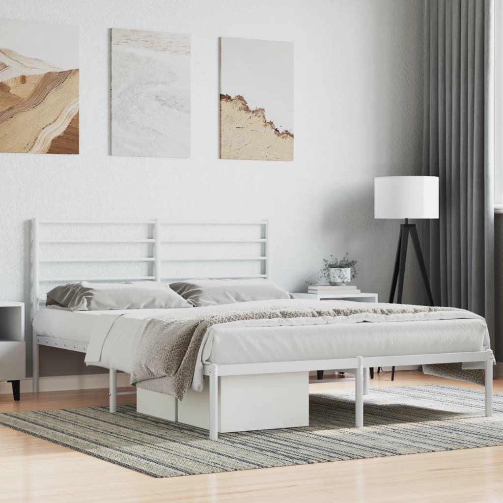 Berkfield Metal Bed Frame with Headboard White 160x200 cm