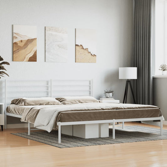 Berkfield Metal Bed Frame with Headboard White 200x200 cm