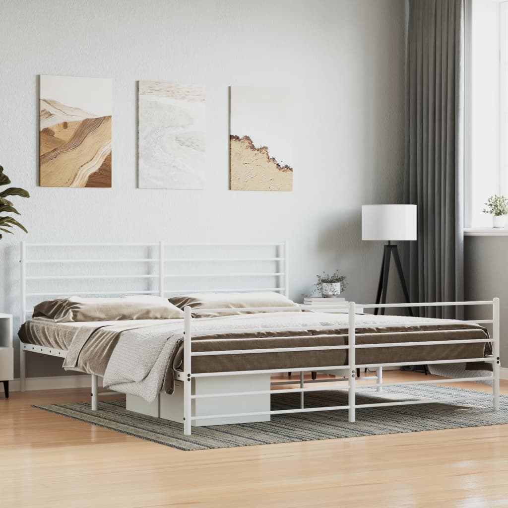 Berkfield Metal Bed Frame with Headboard and Footboard White 193x203 cm