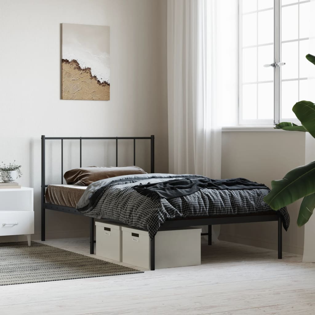 Berkfield Metal Bed Frame with Headboard Black 90x200 cm