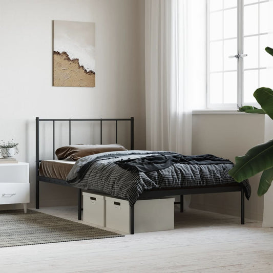 Berkfield Metal Bed Frame with Headboard Black 90x200 cm