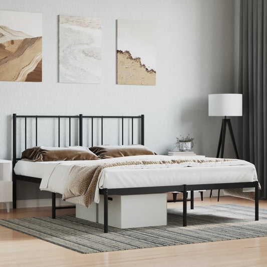 Berkfield Metal Bed Frame with Headboard Black 135x190 cm 4FT6 Double