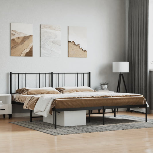Berkfield Metal Bed Frame with Headboard Black 193x203 cm