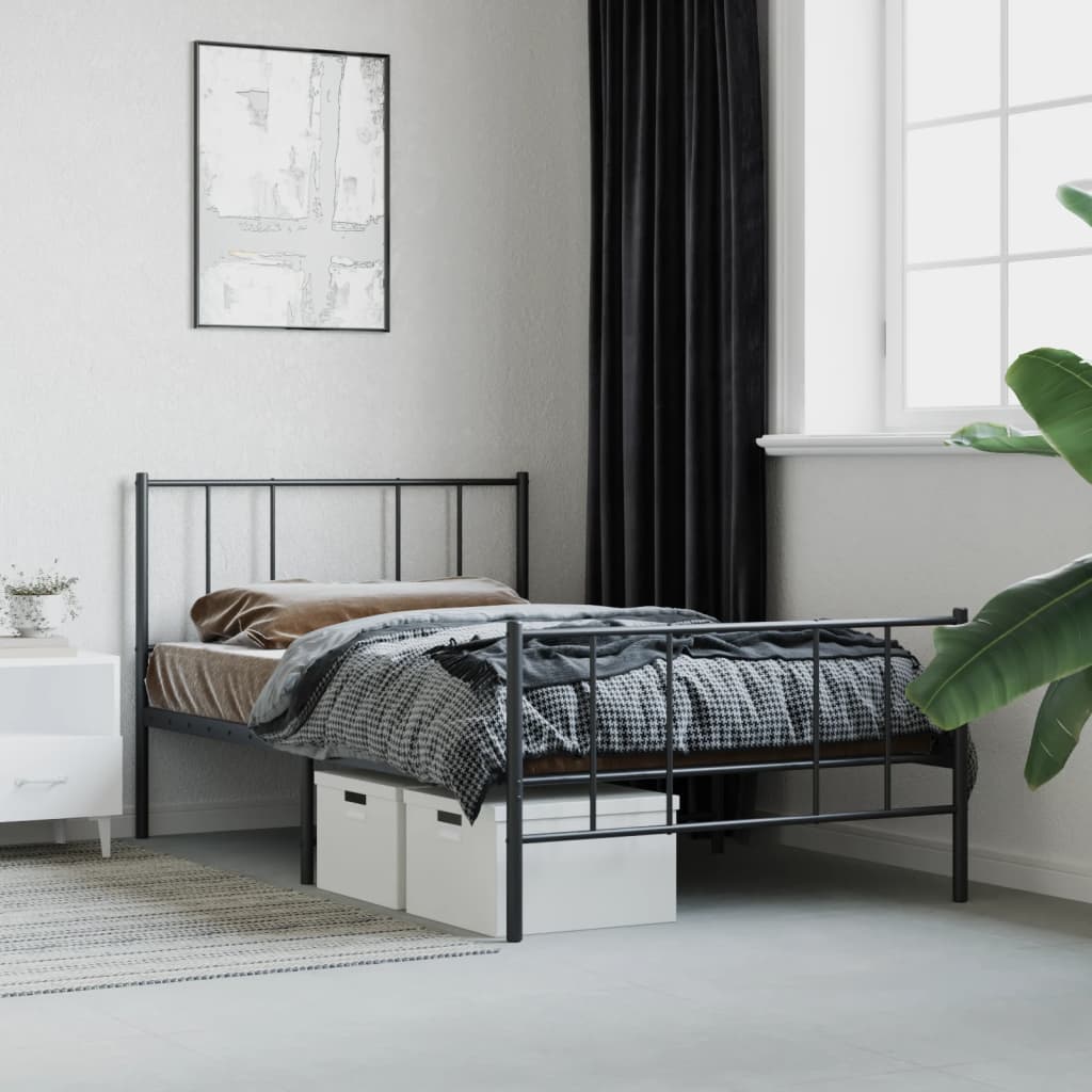 Berkfield Metal Bed Frame with Headboard and Footboard Black 90x200 cm