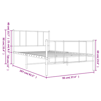Berkfield Metal Bed Frame with Headboard and Footboard Black 90x200 cm