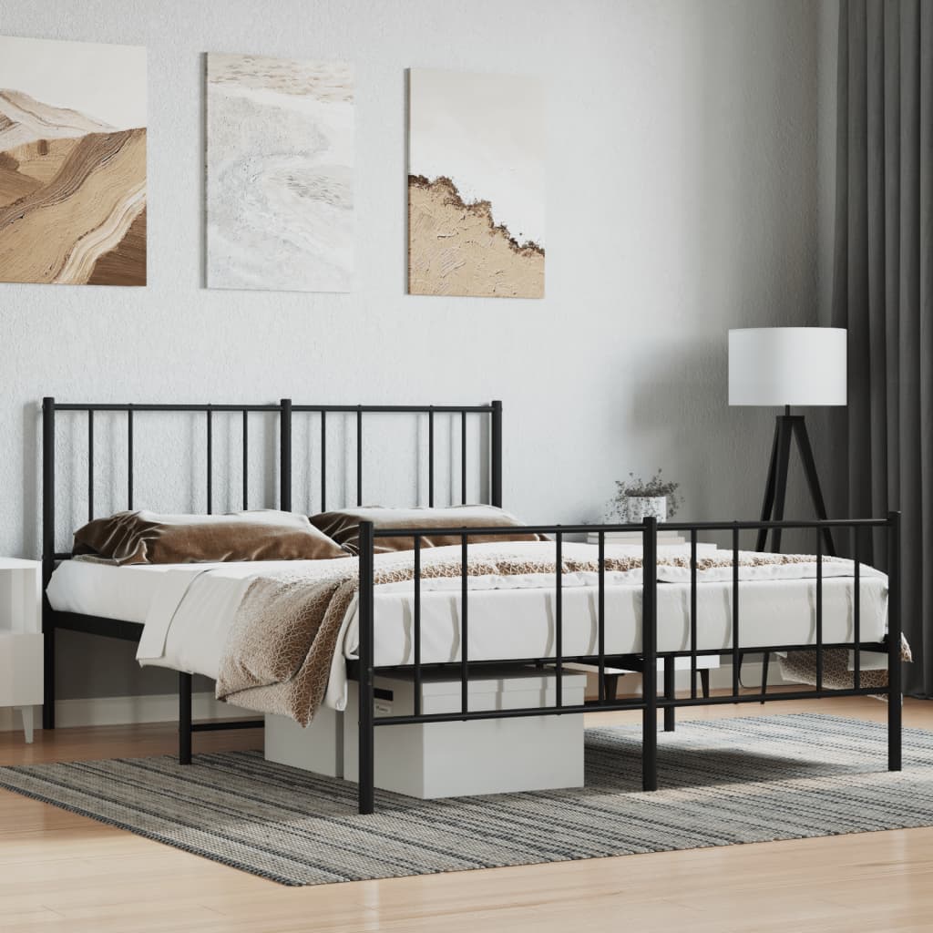 Berkfield Metal Bed Frame with Headboard and Footboard Black 140x190 cm