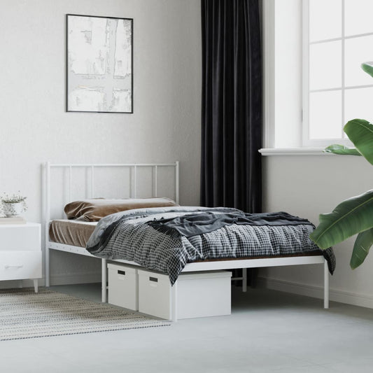 Berkfield Metal Bed Frame with Headboard White 90x200 cm