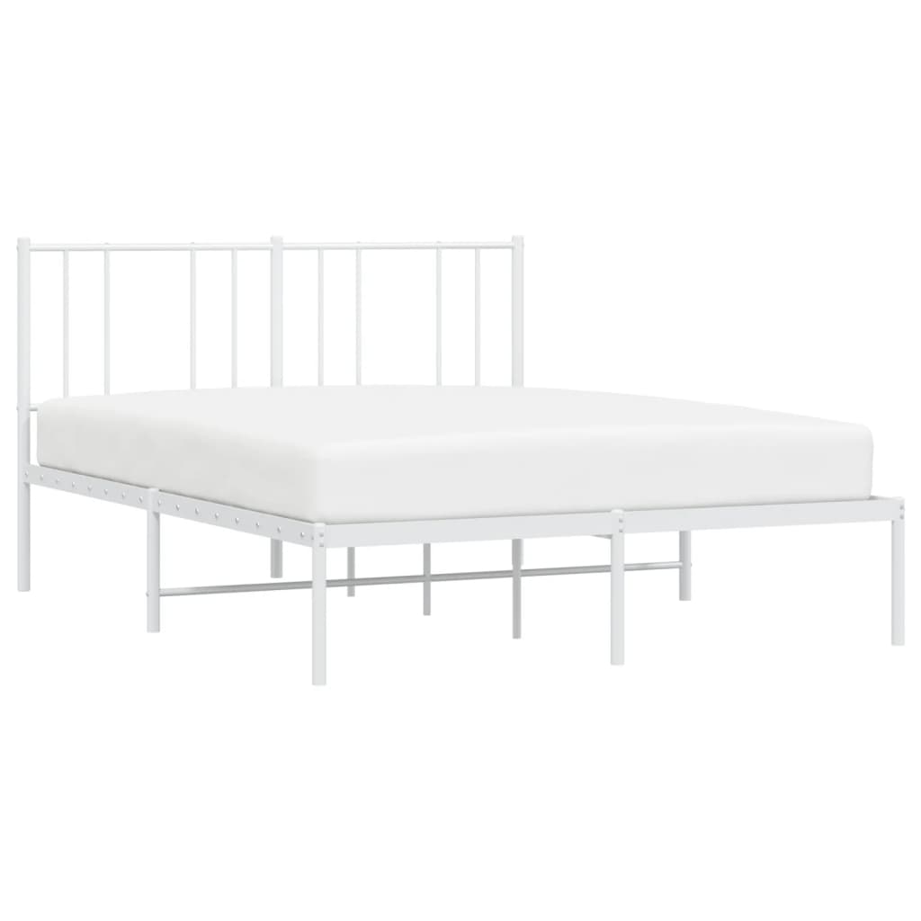 Berkfield Metal Bed Frame with Headboard White 135x190 cm 4FT6 Double