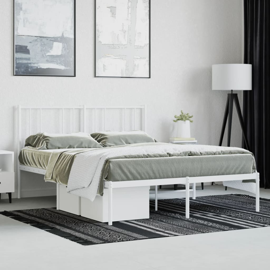 Berkfield Metal Bed Frame with Headboard White 135x190 cm 4FT6 Double