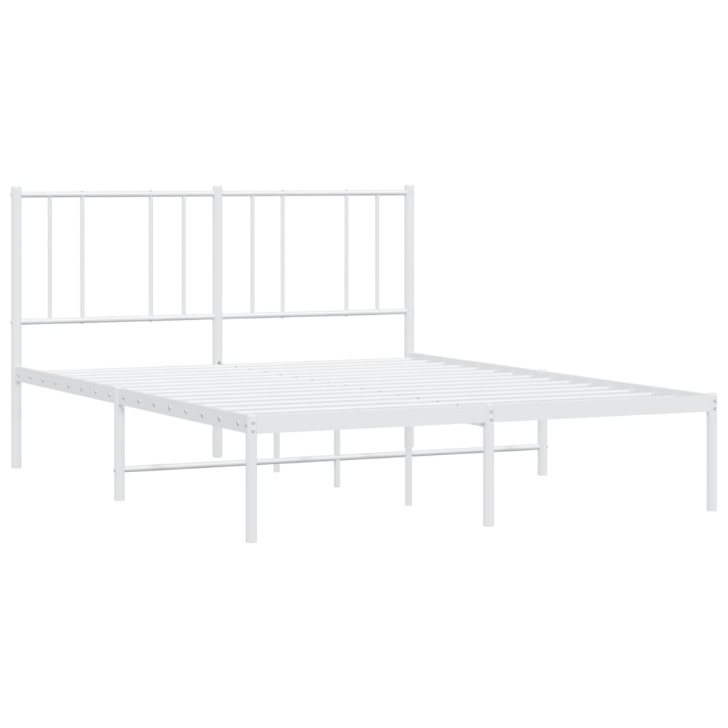Berkfield Metal Bed Frame with Headboard White 135x190 cm 4FT6 Double