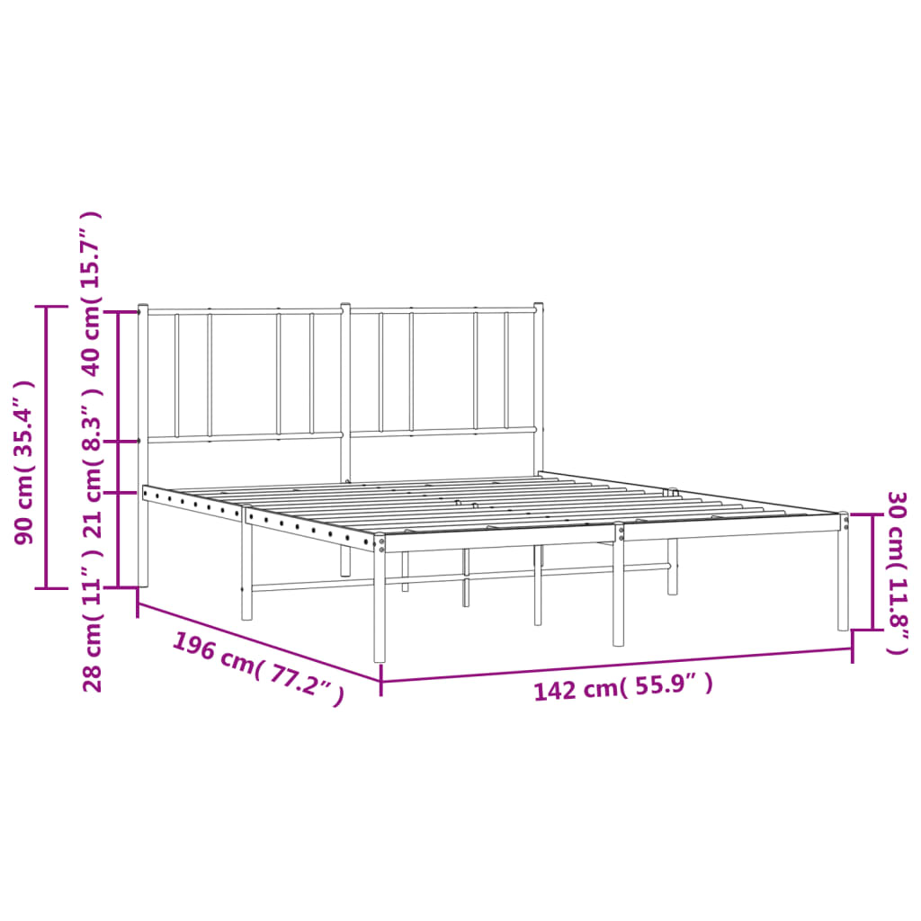 Berkfield Metal Bed Frame with Headboard White 135x190 cm 4FT6 Double