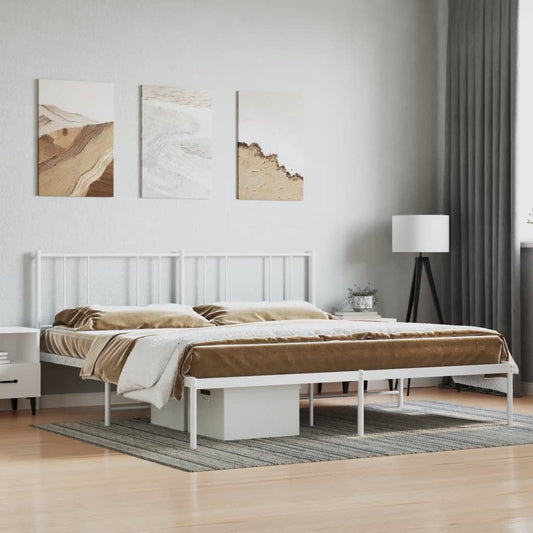 Berkfield Metal Bed Frame with Headboard White 183x213 cm