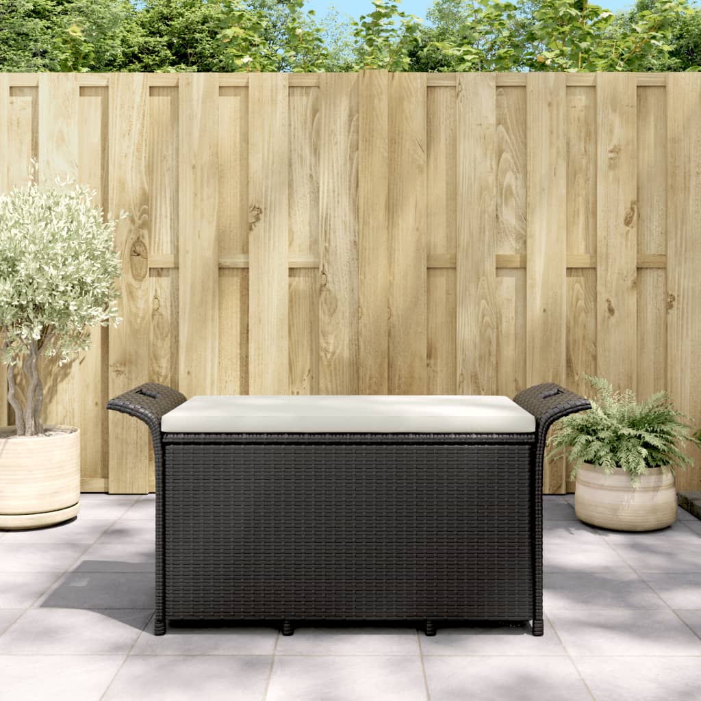 Berkfield Garden Bench with Cushion Black 116x46x57 cm Poly Rattan