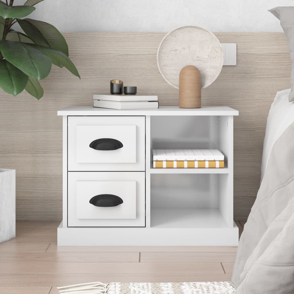 Berkfield Bedside Cabinet High Gloss White 60x35.5x45 cm