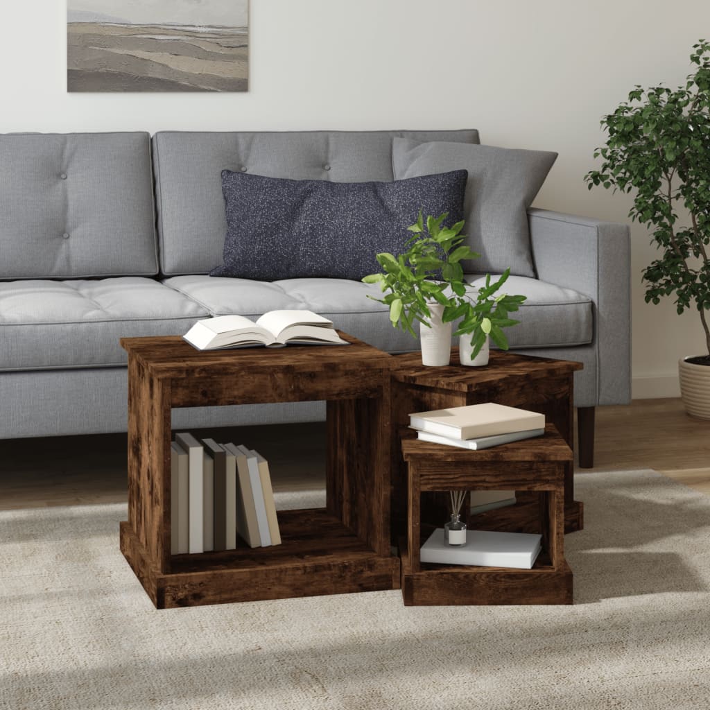 Berkfield Nesting Tables 3 pcs Smoked Oak Engineered Wood