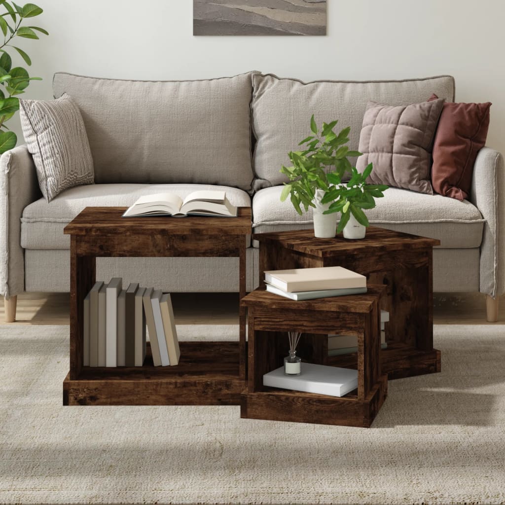 Berkfield Nesting Tables 3 pcs Smoked Oak Engineered Wood