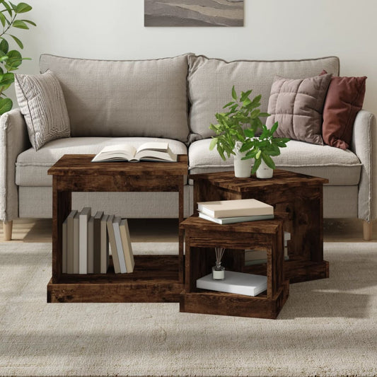 Berkfield Nesting Tables 3 pcs Smoked Oak Engineered Wood