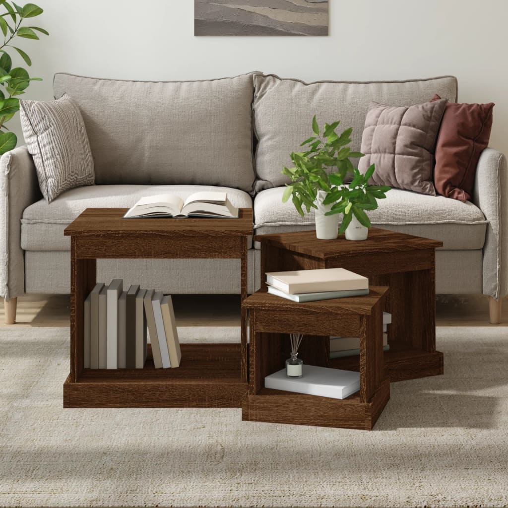 Berkfield Nesting Tables 3 pcs Brown Oak Engineered Wood