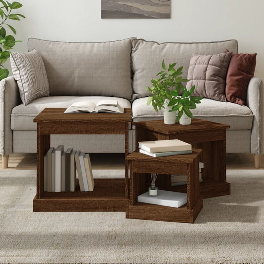 Berkfield Nesting Tables 3 pcs Brown Oak Engineered Wood