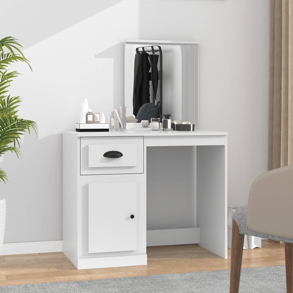 Berkfield Dressing Table with Mirror White 90x50x132.5 cm Engineered Wood
