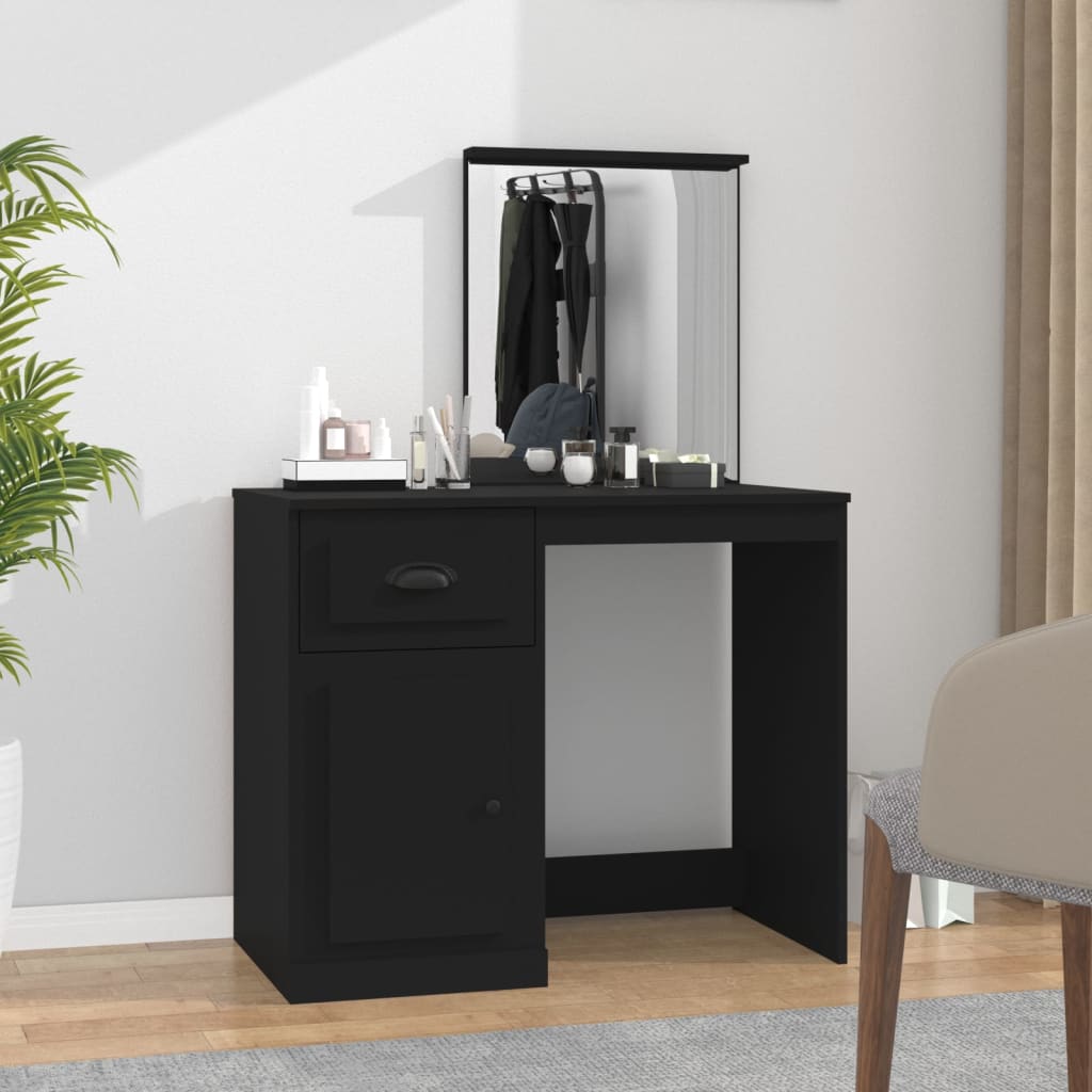 Berkfield Dressing Table with Mirror Black 90x50x132.5 cm Engineered Wood