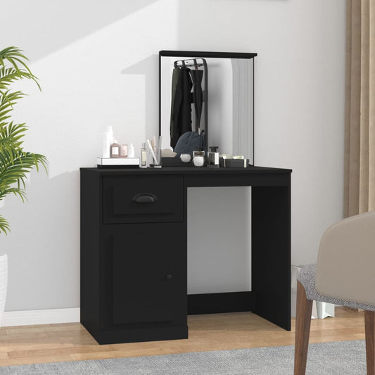 Berkfield Dressing Table with Mirror Black 90x50x132.5 cm Engineered Wood