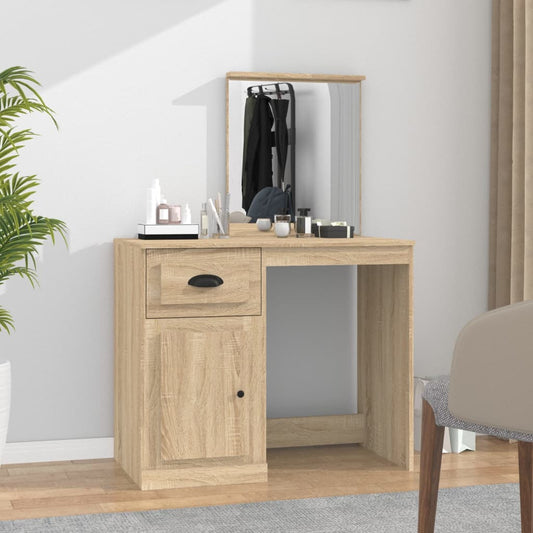 Berkfield Dressing Table with Mirror Sonoma Oak 90x50x132.5 cm Engineered Wood