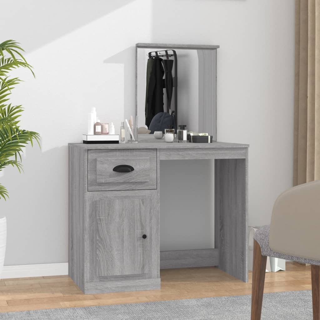 Berkfield Dressing Table with Mirror Grey Sonona 90x50x132.5 cm Engineered Wood