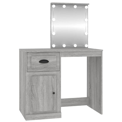 Berkfield Dressing Table with LED Grey Sonona 90x50x132.5 cm Engineered Wood