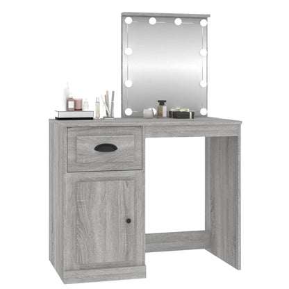 Berkfield Dressing Table with LED Grey Sonona 90x50x132.5 cm Engineered Wood