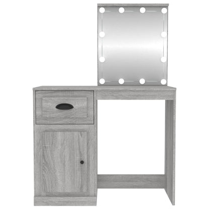 Berkfield Dressing Table with LED Grey Sonona 90x50x132.5 cm Engineered Wood