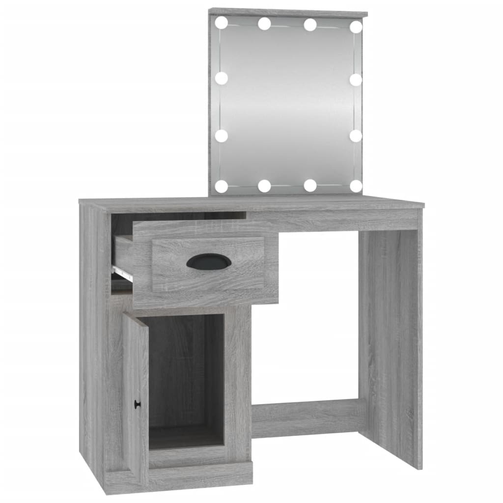 Berkfield Dressing Table with LED Grey Sonona 90x50x132.5 cm Engineered Wood
