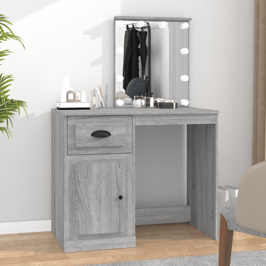 Berkfield Dressing Table with LED Grey Sonona 90x50x132.5 cm Engineered Wood
