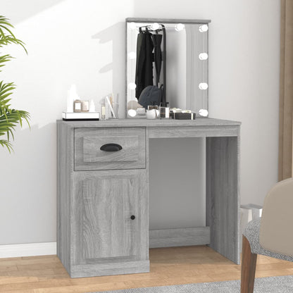 Berkfield Dressing Table with LED Grey Sonona 90x50x132.5 cm Engineered Wood