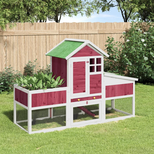 Berkfield Rabbit Hutch Red 170x63x113 cm Solid Wood Pine