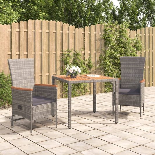 Berkfield 3 Piece Garden Dining Set Grey Poly Rattan&Solid Wood Acacia