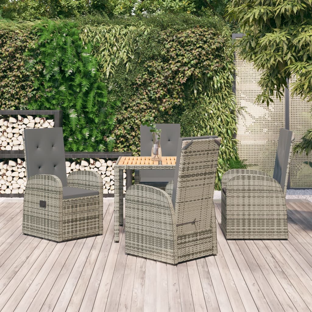 Berkfield 5 Piece Garden Dining Set Grey Poly Rattan&Solid Wood Acacia